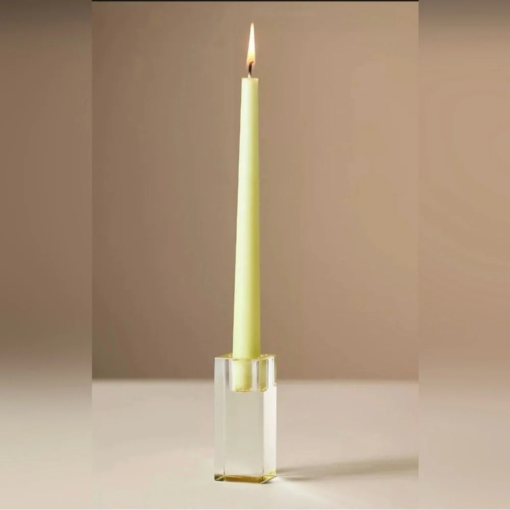 Anthropologie Modern Cut Glass Candle Holder in Yellow, NIB.